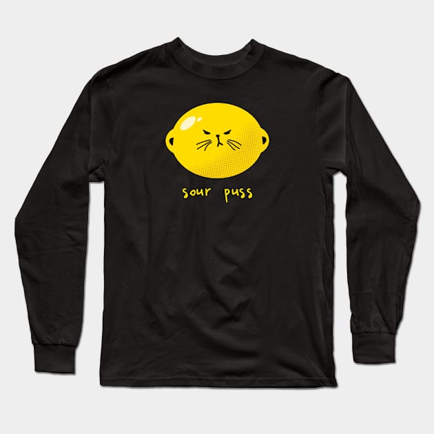 Sour Puss Lemon Kitty Cat Curmudgeon Long Sleeve T-Shirt by SeaLAD